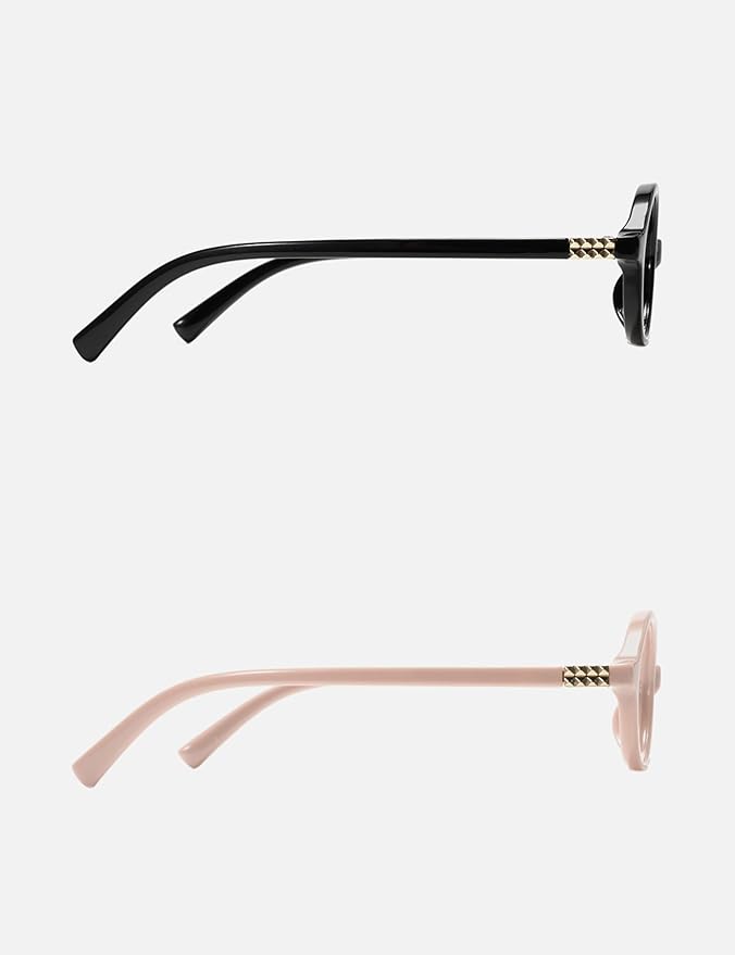 Slocyclub 2 pack Fashion Oval Glasses for Women Men Vintage Oval Small Frame Eyeglasses Retro Blue Light Blocking Glasses, Black and Pink