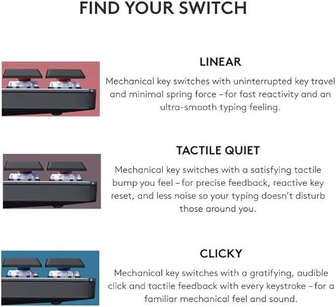 Logitech MX Mechanical Mini Wireless Illuminated Keyboard, Linear Switches, Backlit, Bluetooth, USB-C, macOS, Windows, Linux, iOS, Android, Metal