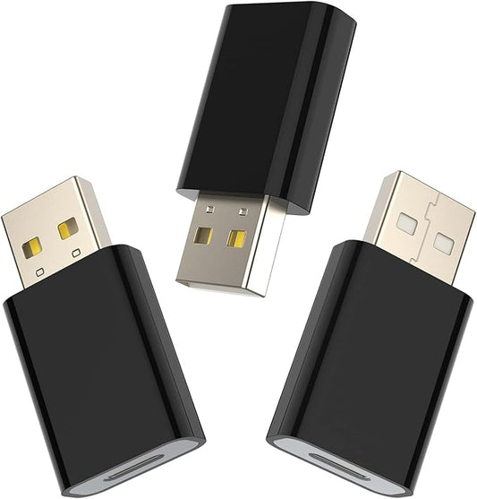 USB to USB-C Female Adapter Pack-3,Compatible with Apple Watch SE/7/8/9/Ultra MagSafe Charger,Type-C Charging Cable Converter for iPhone,iPad,AirPods,Car USB Charger and USB-C Cable