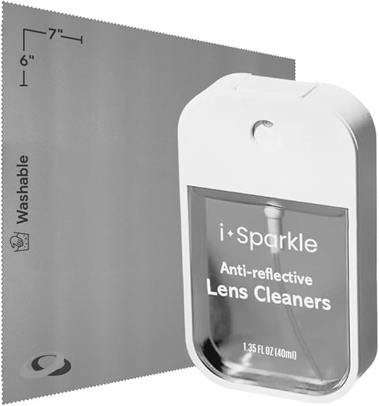 I-Sparkle Anti-Reflective Lens Cleaner Spray kit | (1x) 1.35oz Glasses Cleaner Spray + (1x) Microfiber Cloth for Eyeglasses, Sunglasses, Lenses, Screens and Camera Cleaning Kit (2 Piece Set)
