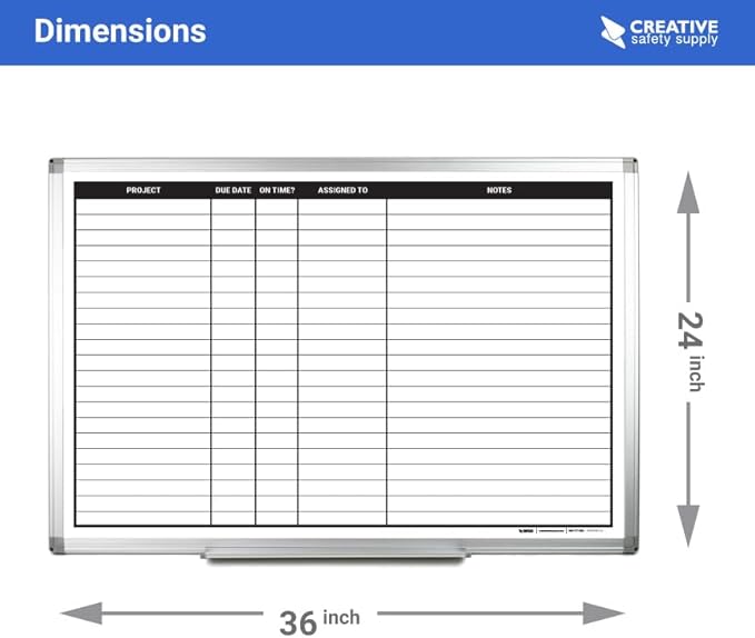 Magnetic Project Planning Dry Erase Whiteboard – Wall Mounted with Aluminum Frame & Marker Tray – Easy Erase Planning Board for Office, Teams & Scheduling 36" x 24"