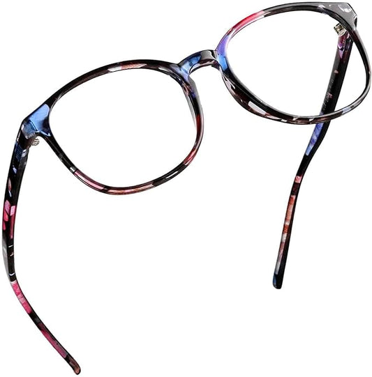 LifeArt Round Blue Light Blocking Glasses, Computer Glasses, Gaming Glasses, TV Glasses for Women Men (Floral, 3.00 Magnification)