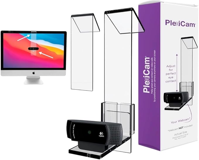 PlexiCam Pro V2 | Center Screen/Middle Screen Webcam Mount | Position Any Webcam (Not Included) Anywhere/Any Screen (Laptops-32) | Tripod gooseneck teleprompter Alternative for Eye Contact Audience