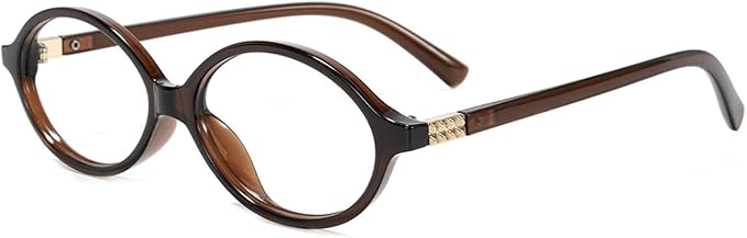Slocyclub Fashion Oval Blue Light Blocking Glasses for Women Men Vintage Oval Small Frame Eyeglasses Retro Glasses, Brown