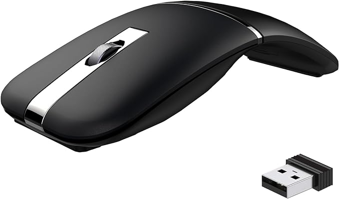 Bluetooth Wireless Arc Travel Mouse, Dual Model (2.4G+BT5.1) Rotating Foldable Mouse for Microsoft, Rechargeable Slim Portable Mice for Laptop, Notebook, PC, MacBook, Chromebook, Lenovo - Black