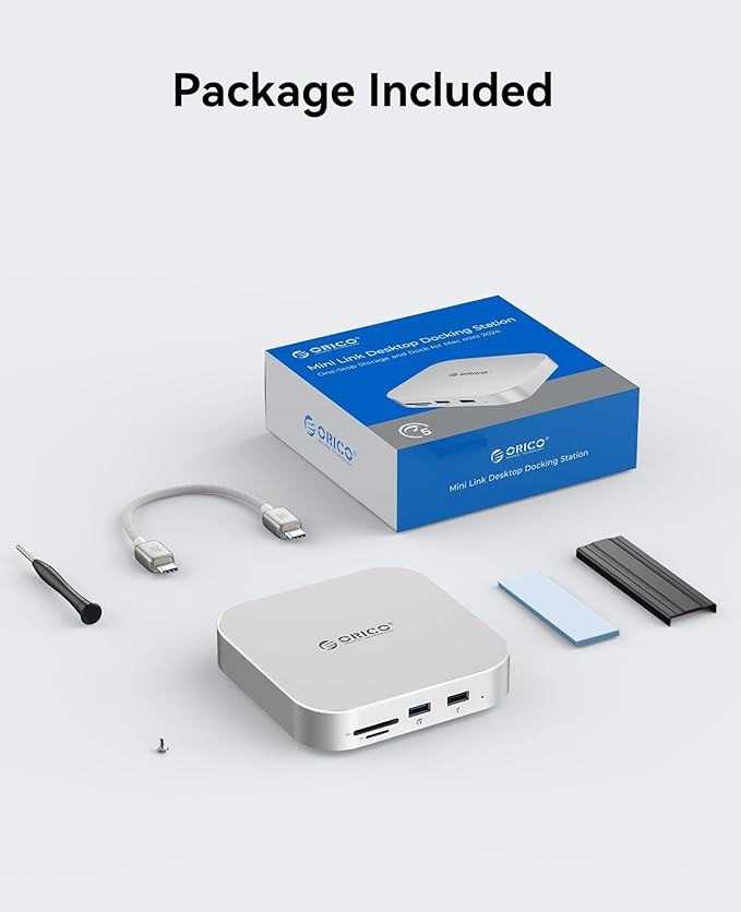 ORICO MiniLink Mac mini M4 Hub with SATA SSD Enclosure, 5Gbps(480MB/s) USB 3.0 Port, SD 3.0/TF 3.0 Card Readers, 3.5mm Headphone Jack and Microphone Jack (M410P)