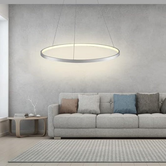 LightInTheBox Modern Pendant Light, 23.6" LED Ring Chandeliers Ceiling Light with Remote Control,Minimalist Halo Hanging Light Fixture Metal Acrylic White for Living Room Dinning Room Bedroom (White)