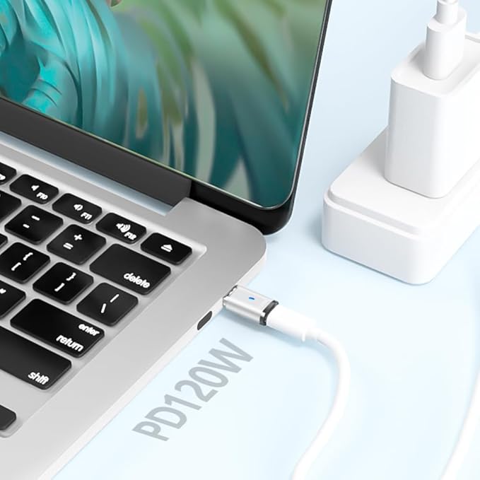 USB C Magnetic Adapter 2 Pack, USB2.0 Type C Straight Connector 5Pin with PD 120W Charge and 480Mbps Data Transfer, Compatible for MacBook Pro/Air iPad Pro and More USB C Devices, Silver