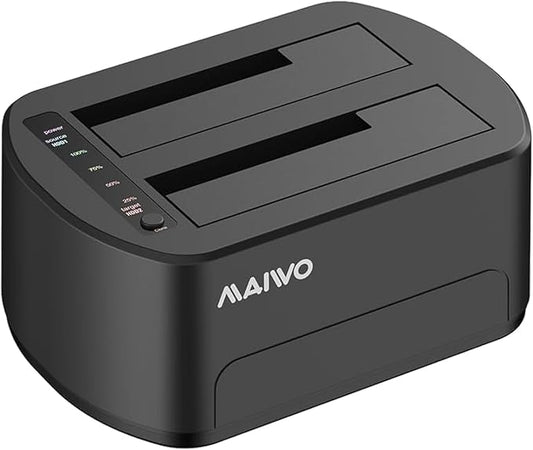 MAIWO External Hard Drive Docking Station with Offline Clone for 2.5/3.5" SATA HDD/SSD, 5Gbps with UASP, 48TB Capacity, Dual Bay USB 3.0 to SATA Adapter Duplicator
