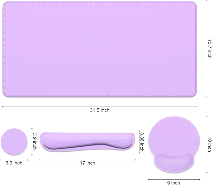 Dapesuom Large Gaming Mouse Pad, Mouse Pads with Wrist Rest Wrist Support, 4in1 Big XXL Desk Mat Desk Pad + Ergonomic Mousepad + Memory Foam Keyboard Mat Wrist Rest + Coaster Set for Computer, Purple