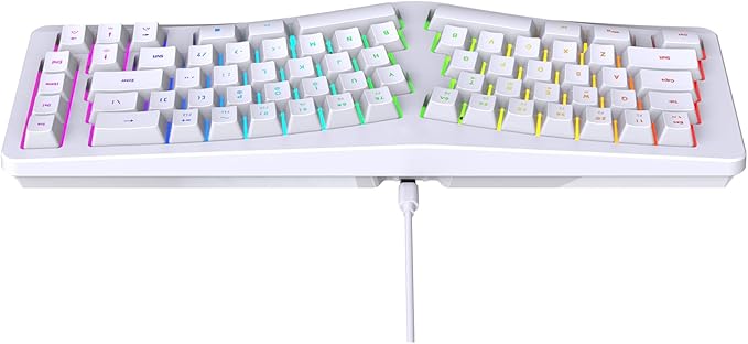 HXMJ-Wired Ergonomic Gaming Keyboard,Mechanical Feel,Detachable USB Cable,69 Keys,RGB Backlit-White