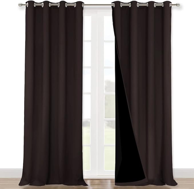 NICETOWN 100% Blackout Blinds, Set of 2, 46" x 96", Brown, Laundry Room Decor Window Treatment Curtains for Large Patio Sliding Door, Thermal Insulated Curtains for Bedroom