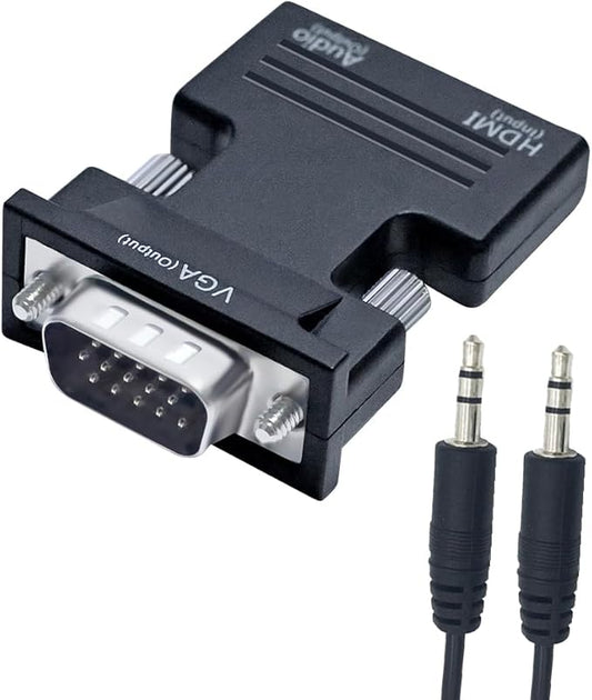 DTECH Directional HDMI to VGA Adapter with 3.5mm Audio Port (Laptop HDMI Source Output to VGA TV) for Old Computer Monitor PC Projector 1080P Video (Female HDMI in, Male VGA Out)