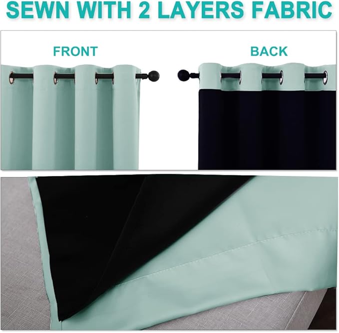 NICETOWN Aqua Blue 100% Blackout Curtain Set, Thermal Insulated & Energy Efficiency Window Draperies for Guest Room, Full Shading Panels for Shift Worker and Light Sleepers, 55W x 86L, 2 PCs