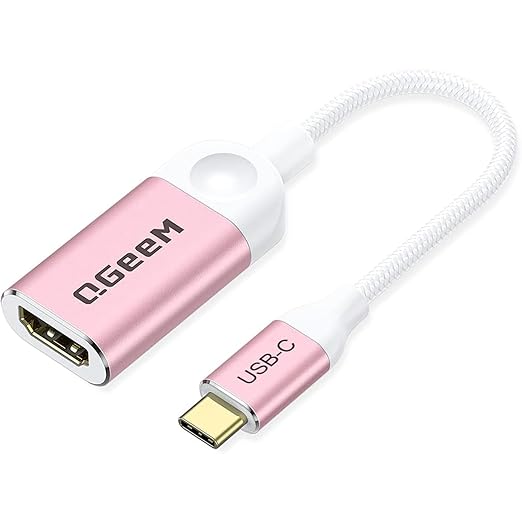QGeeM USB C to HDMI Adapter 4K Cable, USB Type-C to HDMI Adapter [Thunderbolt 3/4] HDMI for Laptop MacBook Pro/Air, iPhone 15 16 17 Pro max, Dell XPS, Pixelbook, iMac,Thinkpad,Surface,IPad Pro. -Pink