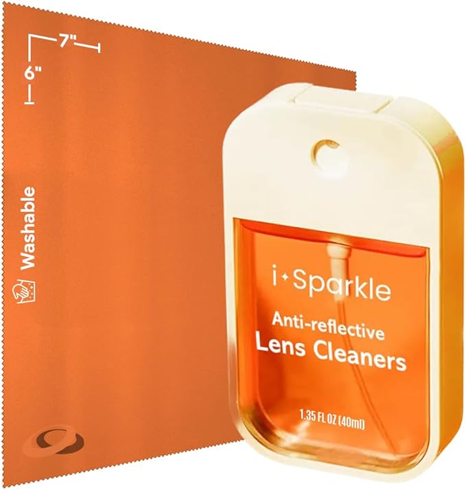 I-Sparkle Anti-Reflective Lens Cleaner Spray kit | (1x) 1.35oz Glasses Cleaner Spray + (1x) Microfiber Cloth for Eyeglasses, Sunglasses, Lenses, Screens and Camera Cleaning Kit (2 Piece Set)