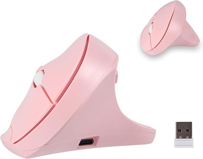 Wireless Silent Ergonomic Vertical Mouse - Dual Mode 2.4G/Bluetooth, Rechargeable Type C, Pain Relief for Office and Home Use, Compatible with Laptop & PC (Pink)