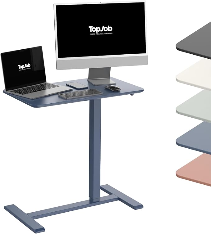 TopJob ANYDESK NEST Mobile Standing Desk, Portable with Hidden Wheels Non Folding, Sit Stand Desk, Computer Workstations, Home Use, Couch Side Table, Bedside Table, Kitchen Prep Table (Indigo)