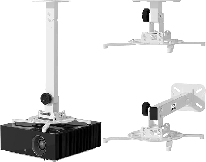 JOY worker Universal Projector Ceiling Mount Wall Bracket Holder Fits Flat or Sloped Ceiling Height Adjustable with Extendable Arms for Home and Office Projector, White