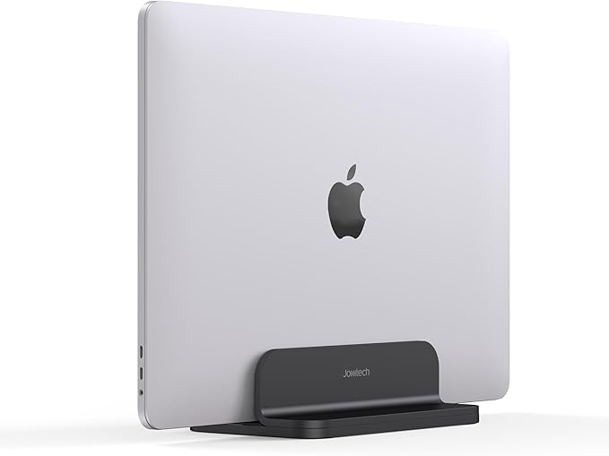 Aluminum Laptop Vertical Stand Organizer, Sturdy Laptop Computer Holder Desktop Stand Compatible with new Retina Apple MacBook Pro/Air/Neo, Mac mini & iPad Pro - Black