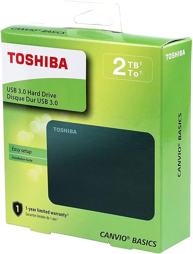 Toshiba Canvio Basics 2TB Portable External Hard Drive USB 3.0, Black - HDTB420XK3AA