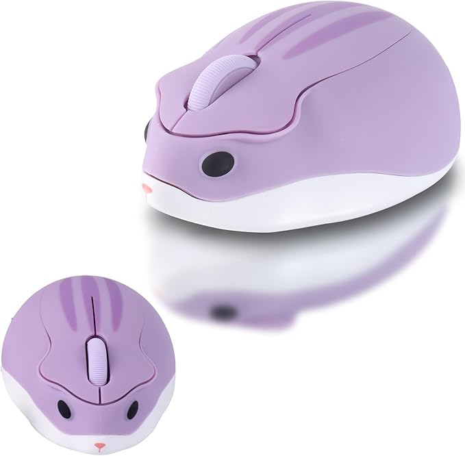 elec Space Cute Animal Hamster Shape Wireless Mouse - Silent, 3-Button Design for Laptop & PC; Includes Random Color Cable Clip - Perfect Computer Mouse(Purple)