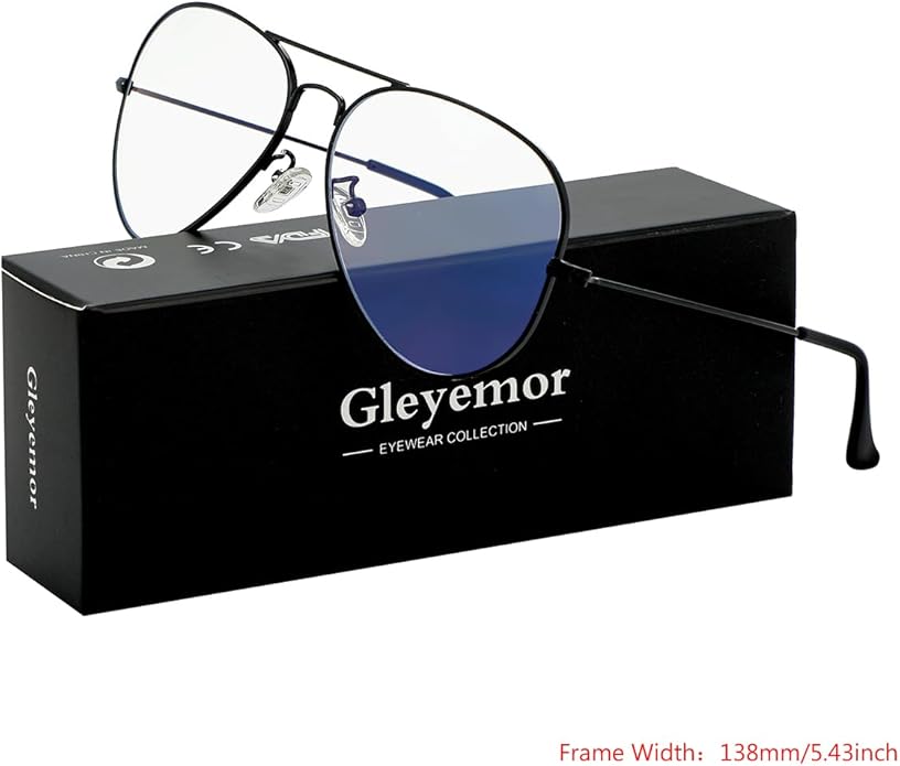 Gleyemor Blue Light Aviator Glasses for Women Men, Metal Frame Anti Blue Light Lens Computer Glasses