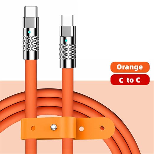NFHK USB-A Type A to USB-C Liquid Silicone Ultra Soft 120W Power USB2.0 Data Orange Cable Fast Charge for Laptop Tablet Phone 200CM