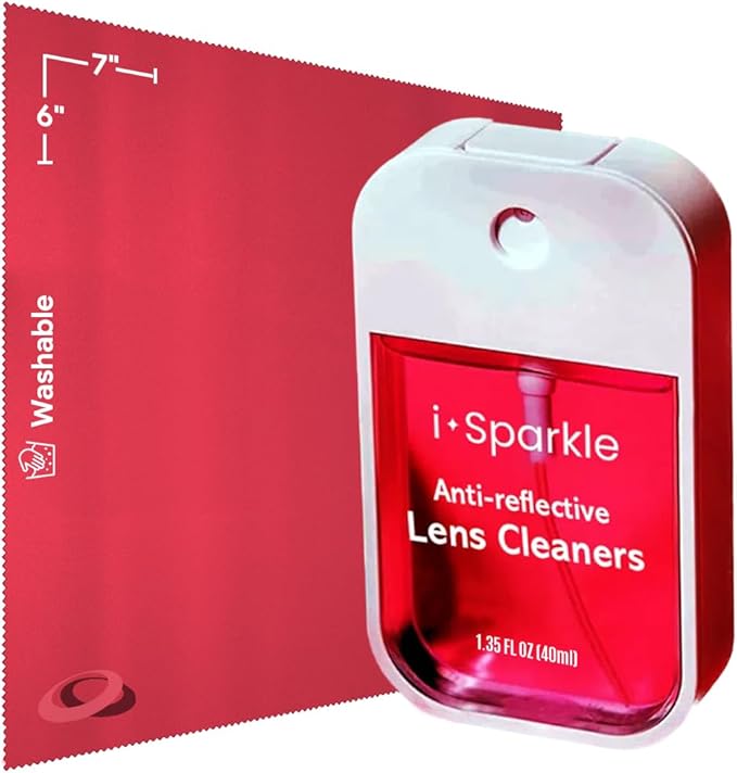 I-Sparkle Anti-Reflective Lens Cleaner Spray kit | (1x) 1.35oz Glasses Cleaner Spray + (1x) Microfiber Cloth for Eyeglasses, Sunglasses, Lenses, Screens and Camera Cleaning Kit (2 Piece Set)