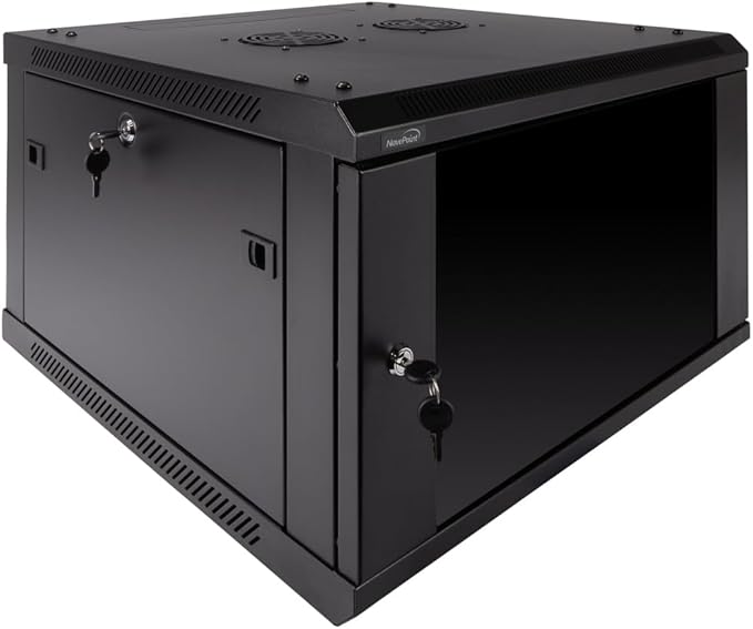 Navepoint 6U Deluxe IT Wallmount Cabinet Enclosure 19-Inch Server Network Rack with Locking Glass Door 24-Inches Deep Black