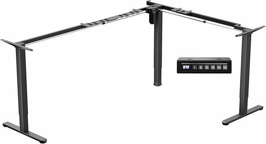 VIVO Extra Large Electric Single Motor Height Adjustable 3-Leg Corner Standing Desk Frame, Holds up to 225 lbs, Sit Stand L-Shaped Motorized Legs Only, Black, DESK-E384B