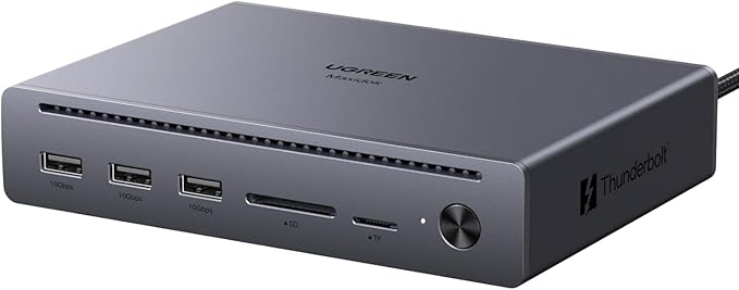 UGREEN Maxidok Thunderbolt 5 Hub Revodok 10 in 1, 120Gbps with 3×TBT5 (Single 8K / Dual 6K), 140W Total Power, DP2.1, Gigabit Ethernet, SD/TF 3.0 Docking Station for MacBooks and Windows Laptops