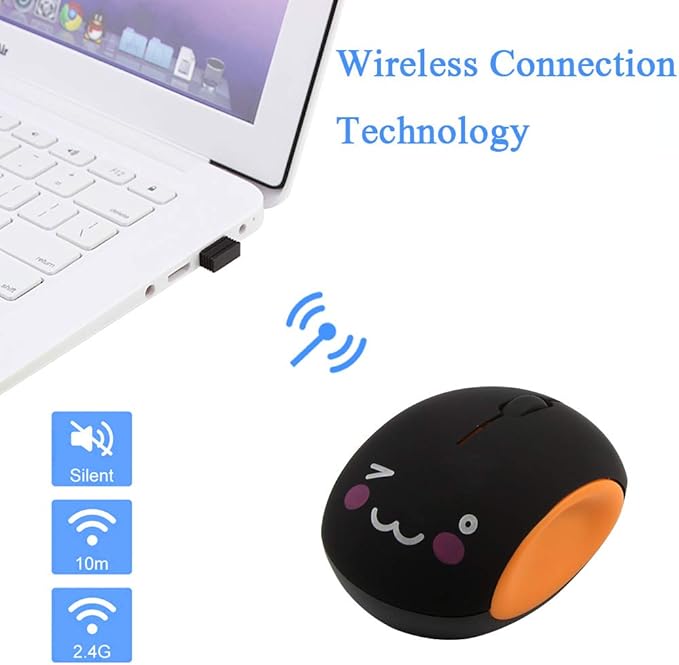 3C Light 2.4GHz Wireless Cute Small Silent Portable Mini Rechargeable Optical Mouse - 3 Buttons, Cordless for Laptop, Desktop, PC, Notebook (Orange)