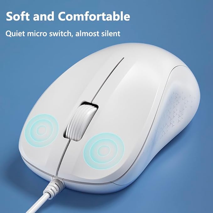 CORN USB Silent Wired Computer Mouse with Easy Click for Office and Home, 1200DPI, Premium and Portable, Compatible with Windows PC, Laptop, Desktop, Notebook (White)