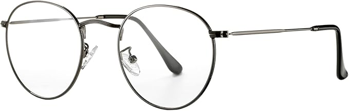 HJSTES Round Blue Light Glasses for Women Men Retro Circle Clear Lens Metal Frame Eyeglasses