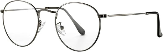 HJSTES Round Blue Light Glasses for Women Men Retro Circle Clear Lens Metal Frame Eyeglasses