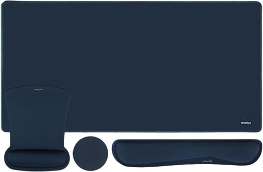 MOSISO Keyboard Mouse Pad Set, Large Gaming Mousepad&Keyboard Wrist Rest&Mouse Wrist Rest&Coaster, Ergonomic Non-Slip Mousepad&Easy Typing Cushion with Memory Foam for Home Office, Haze Blue
