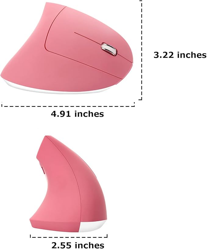 Wireless Mouse Ergonomic Vertical Ergo High Presion Optical Lightweight Cordless LED Light Large Cute Wireless Mouse for Laptop Computer Mac Office Girl Boy Adults Gift , 800/1200/1600 DPI, 6 Buttons
