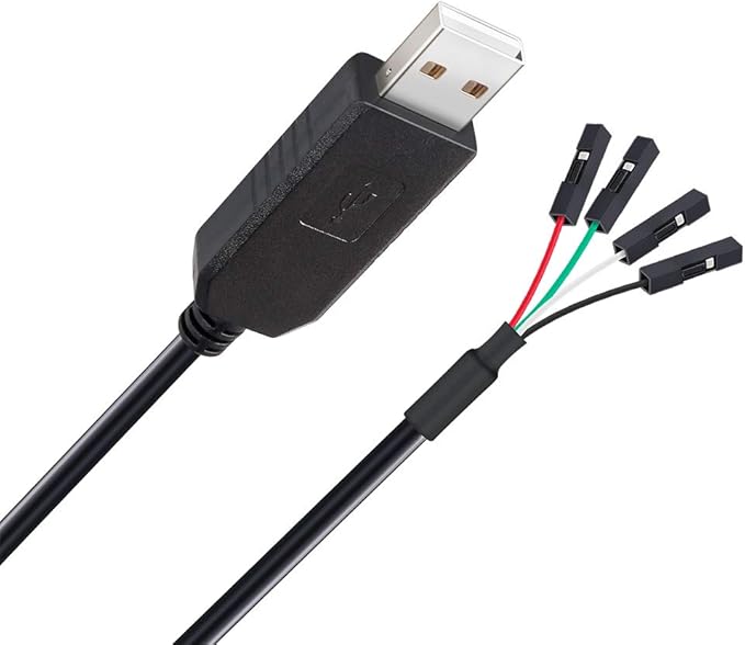 DTECH USB to TTL Serial Adapter 3.3V Debug Cable TX RX Signal 4 Pin Female Socket PL2303 Prolific Chip Windows 10 8 7 XP Vista (3ft, Black)