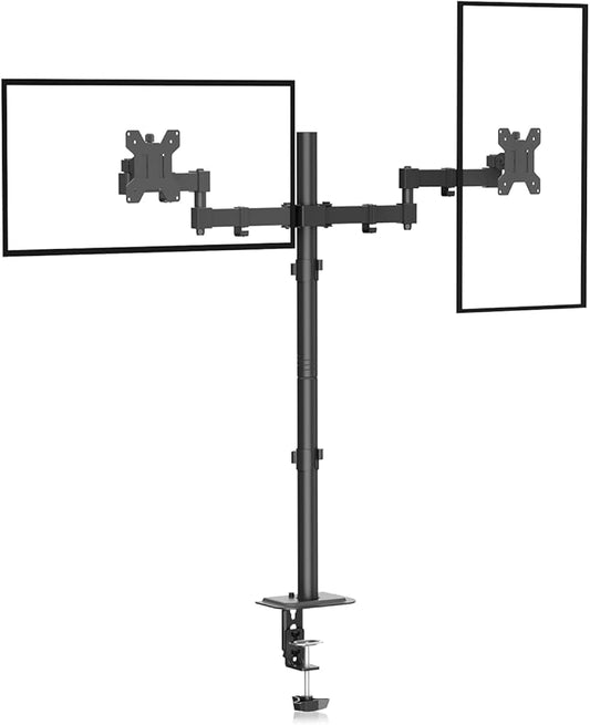 Bracwiser Dual Fully Adjustable Monitor Arm Stand Mount 31.5 Inch Tall Pole Fits Two Screen 13-27 inch 22lbs for Monitor Computer Screen 13 15 17 19 20 22 23 24 26 27 inch VESA 75 100 (MD7842)