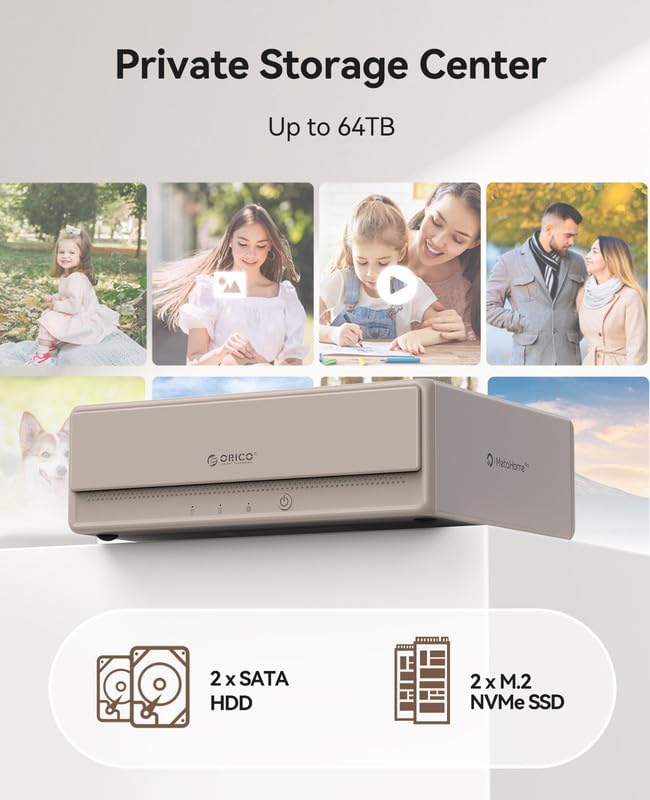 ORICO MetaHome NAS Storage, CyberData OS, HDD Slot * 2 + M.2 NVMe SSD Slot * 2, Remote Access & Smart Media Scraping, 2.5 GbE * 2(500MB/s for LAN Transmission), HDMI * 1, CS200Pro - 2 Bay(Diskless)
