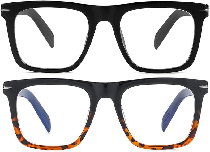 NIDOVIX Trendy Square Blue Light Blocking Glasses for Men Women, Fashion Frame Non-prescription Computer Glasses (Black+Black/Tortoise)