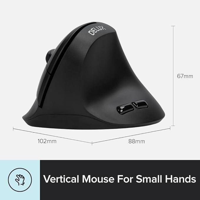 DELUX Ergonomic Mouse Wireless for Small Hands, Vertical Mouse for Carpal Tunnel, Mini Mouse, 4000 DPI, 6 Buttons, 2.4G Wireless,75g Lightweight, Compatible with Window, MacOS,Laptop(M618Air GX-Black)