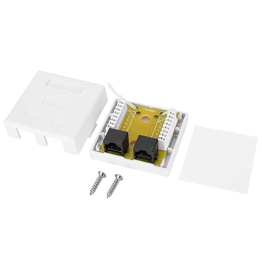RJ45 8P8C Cat6 Dual Port Network Mount Box Premium ABS Desktop Information Junction Enclosure for Office Home Networking 27x58.5x60mm