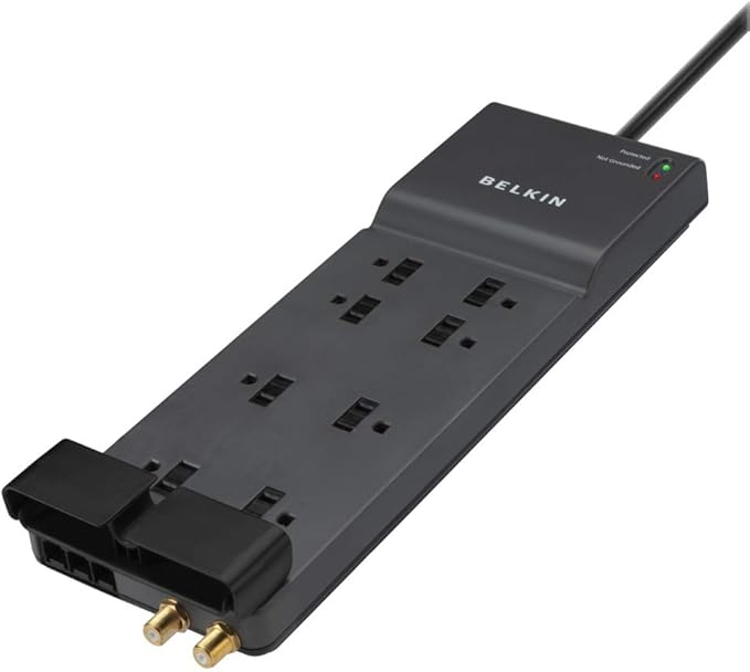 Belkin Surge Protector Power Strip, 8 AC Multiple Plug Outlet w/ 12ft Heavy-Duty Extension Cord, UL-listed Outlet Extender w/ Flat Plug for Home, Office, Computer Charging - 3,550 Joules of Protection