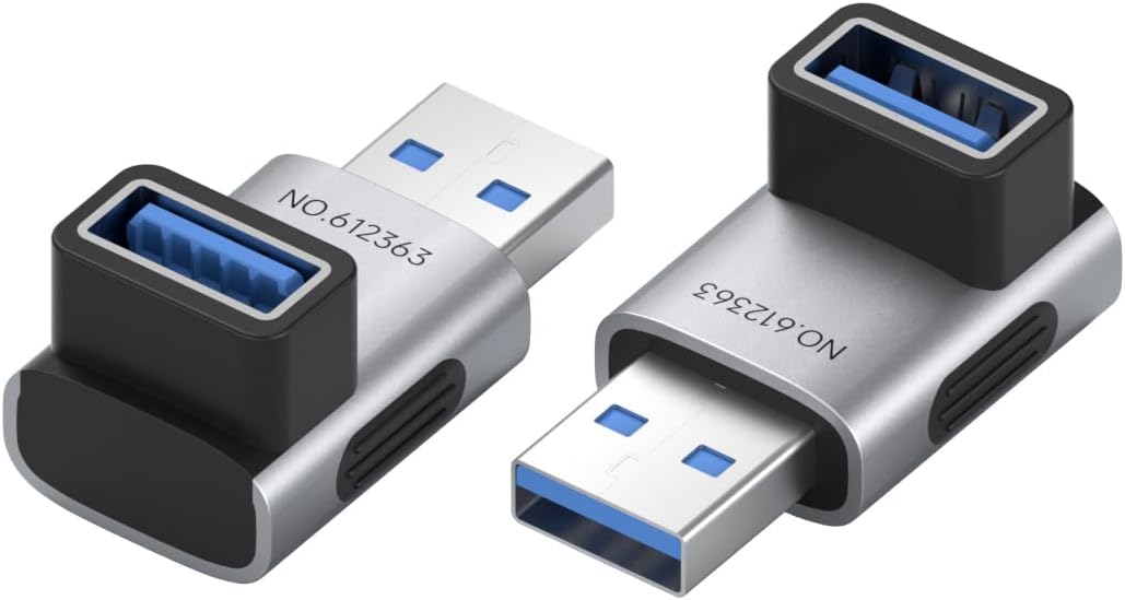 Hagibis USB 3.2 Adapter 2 Pack, 90 Degree Right and Left Angle USB A Male to Female Connector OTG Adapter Cable Extender for Laptops Charger PC Car Mouse Keyboard (Middle Back)