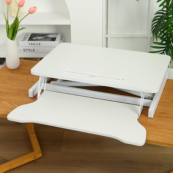 32 Inch Desk Converter, Height Adjustable Sit to Stand Riser, Dual Monitor and Laptop Workstation with Wide Keyboard Tray (Black) Xmas,Gift for Mother's Day (White)