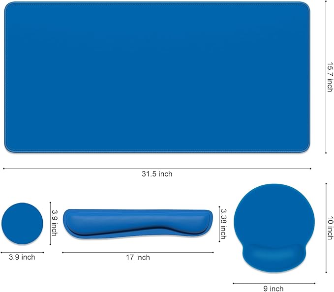 Dapesuom Large Gaming Mouse Pad, Mouse Pads with Wrist Rest Wrist Support, 4in1 XXL Desk Mat Desk Pad + Ergonomic Mousepad + Memory Foam Keyboard Mat Wrist Rest + Coaster Set for Computer, Dark Blue