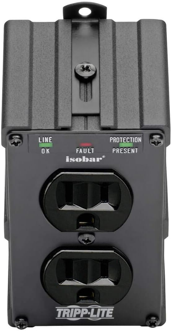 Tripp Lite Isobar ULTRABLOK Heavy Duty Outlet Extender, Wall Power Strip Surge Protector, 2 Outlets, Direct Plug-in, Black, Metal Power Strip, Industrial Garage Work Shop Bench