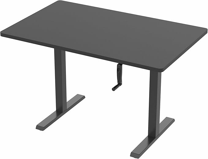 VIVO Manual Height Adjustable 48 x 30 inch Stand Up Desk, Black Solid One-Piece Table Top, Black Frame, Standing Workstation with Foldable Handle, DESK-KIT-MB5B